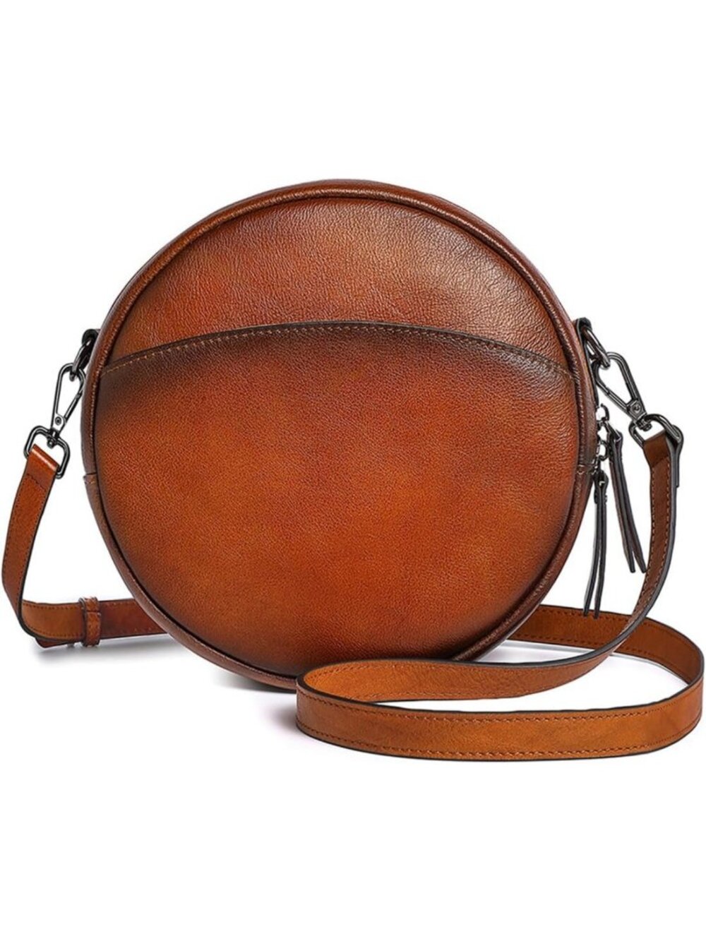 Stylish Leather Crossbody Bag, Round Shoulder Purse, Perfect Travel Handbag
